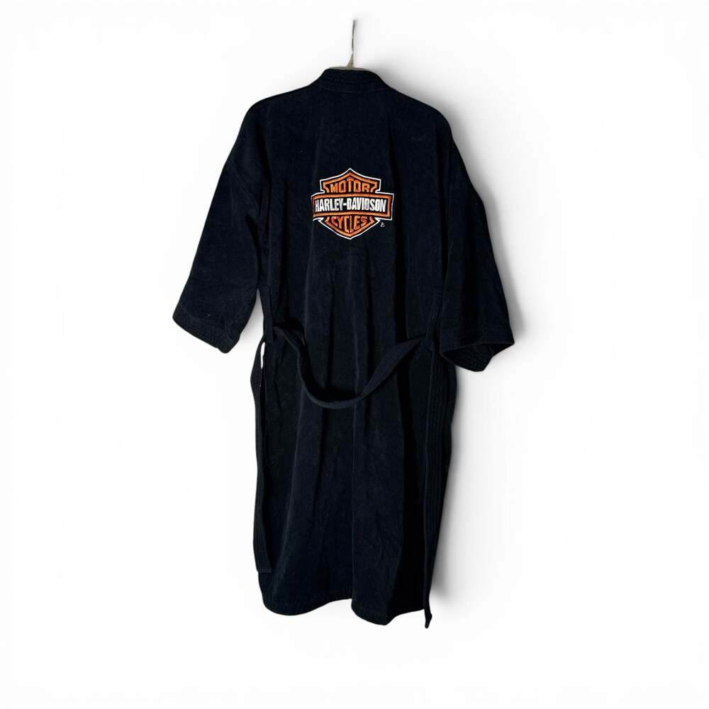 Harley-Davidson Black Terry Cloth Embroidered Logo Bathrobe